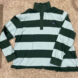 LL Bean Striped Green and White Rugby Shirt